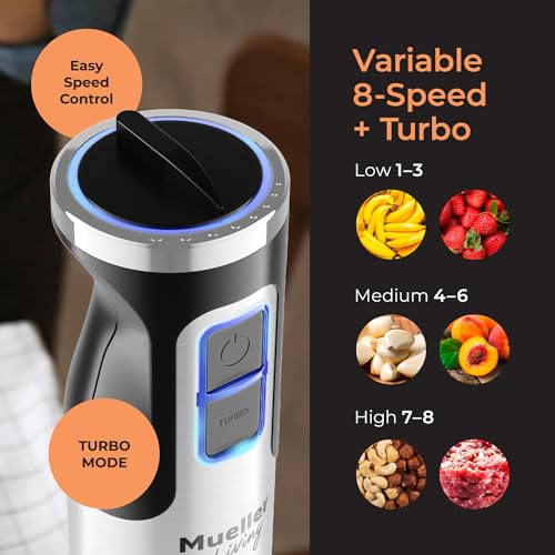 Mueller Immersion Blender Handheld - 8 Speed Stainless Steel Electric Hand Blender, Emulsion Blender Stick Kitchen Gadget with Turbo Mode - size: Single Stick