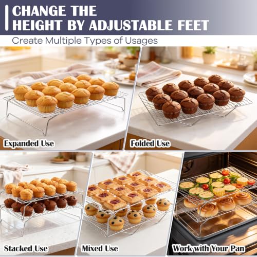 P&P CHEF 2 Tier Stackable Cooling Racks for Cooking and Baking, 15" x 10"