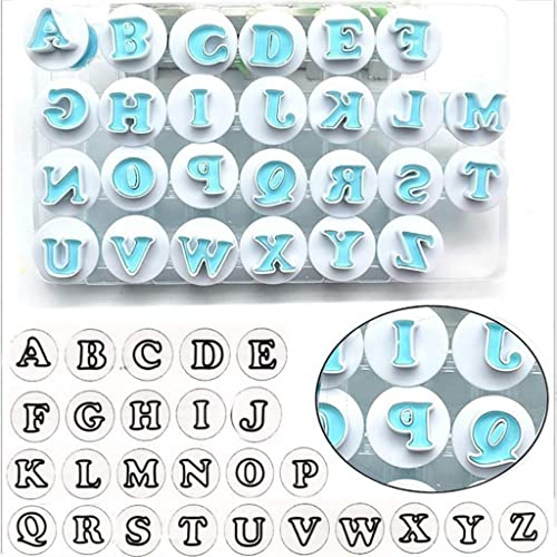 Hoypeyfiy 26PCS/Set Cookie Stamp Impress Cookie Cutters Alphabet Letter and Number Cake Biscuit Mold Shape DIY Cookie Biscuit Alphabet Cake Tool Embosser Cutter (Upper Case Shape) - size: Style 4