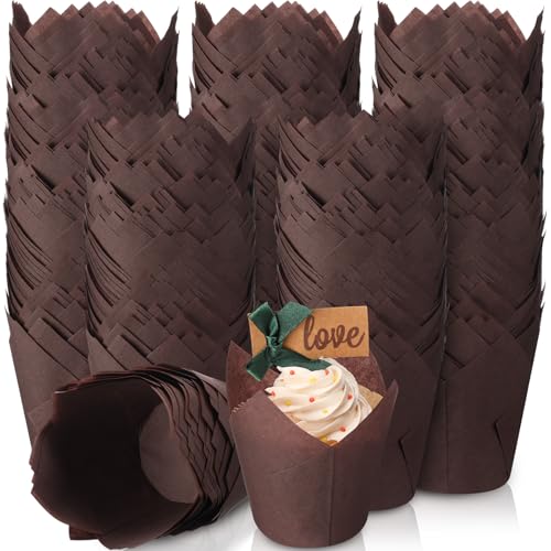 600 Pcs Tulip Cupcake Liners, Solid, Brown - color: Brown