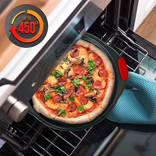 NutriChef 2-Piece 13-Inch Nonstick Pizza Tray, Round Carbon Steel Non-Stick Pan w/Perforated Holes, Premium Bakeware PizzaScreen w/Silicone Grip Handle, Dishwash Safe, NCBPIZX2, Large, (Pack of 20) - size: 20 Pack Large