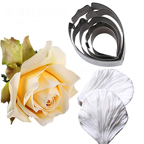 KALAIEN 5pcs Stainless Steel Peony Cutter 2pcs Fondant Silicone Mold - color: Peony Set(7pcs)