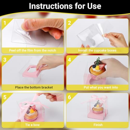 EUSOAR Cupcake Boxes with Cupcake Liners, 50pcs 3.5 Inch Clear Cupcakes Carrier and 50pcs 3.5oz Disposable Wrappers, Individual Cupcakes Dessert Pastry Containers for Wedding Party Favor Bakery - color: Pink/Rose Pink