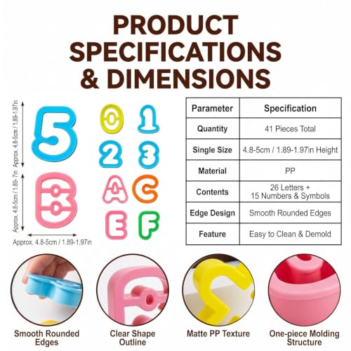 41PCS Alphabet Number Cookies Cutters Set, Letter Playdough Cutters with Mathematical Symbols, Plastic Fondant Molds for Cake Decorating Crafting
