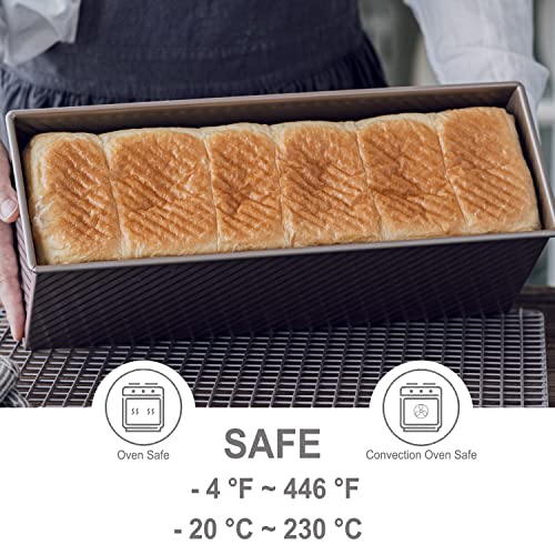 CHEFMADE Commercial Pullman Loaf Pan with Lid, 2.6Lb Dough Capacity Non-stick Rectangle Corrugated Toast Box for Oven Baking 5.2" x 15.2"x 4.9" Dishwasher Safe (Champagne Gold) - size: 04 - 2.6Lb Dough-Cap. Corrugated (Commercial)