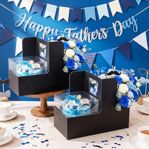Qinyoung 12 Sets Father's Day Flower Box Cake Flower Gift Boxes with 12 Pcs Transparent PVC Cake Boxes for Men Birthday Wedding Bachelorette Bridal Shower Party Favor - color: Black