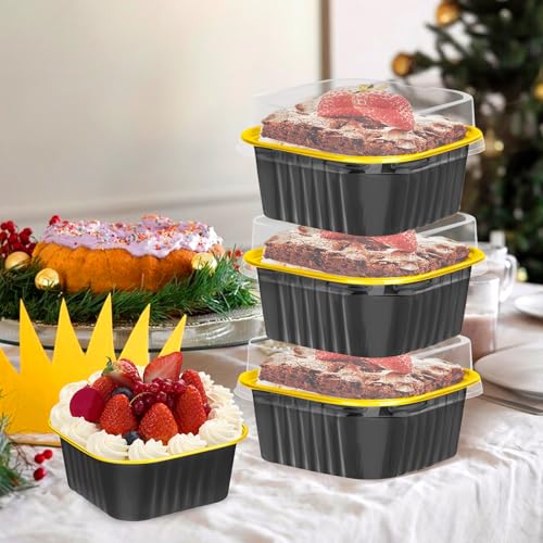 60Pack 5oz Black&Gold Mini Cake Pans with Lids Baking Cups Aluminum Foil Pans Tins, Individual Dessert Cups Containers for Sales,Party,Picnics - color: Black&Gold
