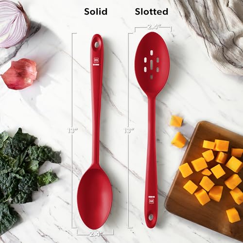 DI ORO Silicone Cooking Spoons - Solid & Slotted Set, 2-Pc Red - color: Red