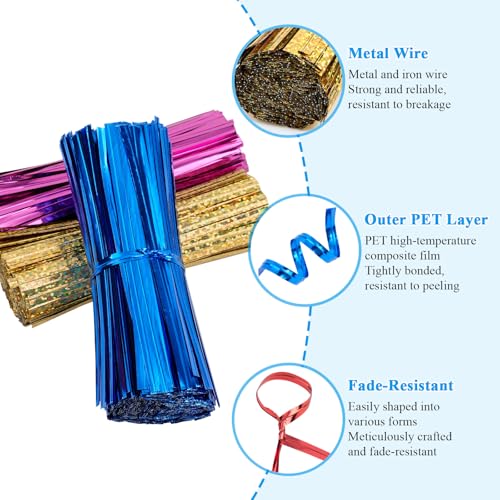 Supkiir 10000 Pcs Metallic Twist Ties for Plastic Bags, 10 Colors Reusable Twist Ties, 4-inch Bread Tie for Plastic Bags, Party Gift Bag, Pastry Bag, Bread Cookies Candy Snacks and Baked Bags