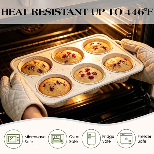 6+12 Cups Silicone Muffin Pan for Baking with Metal Frame - color: Cream, size: Regular+Jumbo