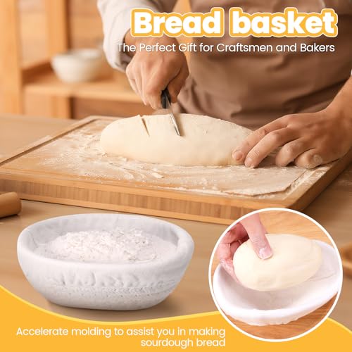 6 Sets Mini Banneton Basket for Bread Proofing, Oval, 6.5'', White - color: White, size: 6.5", style: Oval