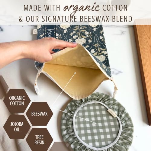Nectar & Nest Beeswax Bread Bags for Sourdough & Bowl Cover Baker Set - color: Toile & Tale