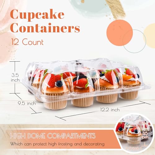 NPLUX 12 Count Cupcake Containers 6 Pack Clear Plastic Cupcake Boxes