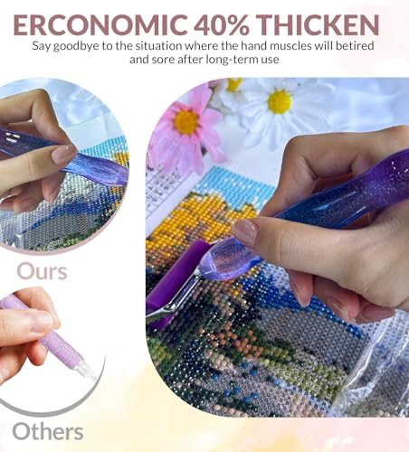 17PCS Threaded Diamond Art Tools, 40% Thicker Diamond Painting Pen Anti-Loosen - color: 17 Pcs Gradient Pen Set