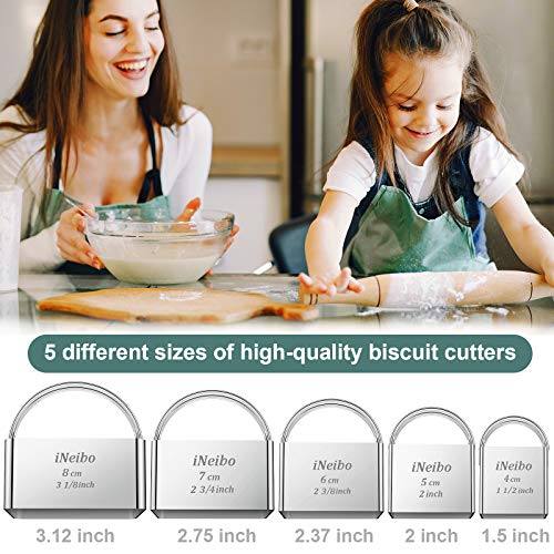 iNeibo Biscuit Cutter Set (5 Pcs/Set), Square Cookies Cutters with Handle, Professional Stainless Steel Pastry Dough Tools Metal Baking Tools Set - style: Square Biscuit Cutter
