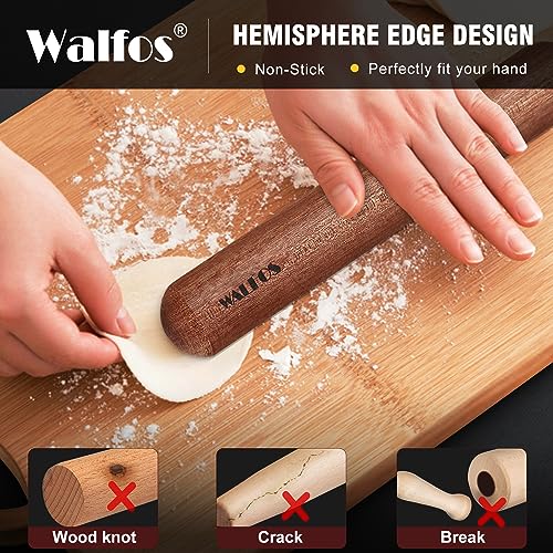 Walfos French Rolling Pin Set - Natural Wooden Rolling Pins (8inch, 15.7inch) With Non-stick Silicone Fiber Pastry Mat, Baking Dough Roller for Pizza, Pie, Pasta, Bread, Pastry - size: 8 in + 15.7 in + pastry mat