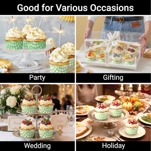 EUSOAR Cupcake Liners, 50pcs 3.5oz Green White Foil Baking Cups for Cupcake - color: Green/White, size: 50pcs