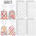 Aodaer 100 Pieces 10.6 x 5.1 In White Cellophane Bags Plastic Candy Gift Bag Cellophane Treat Bags with Twist Ties Stripes Polka Dot Printed Pattern Goodie Bag for Birthday Weddings Party Favors - color: White