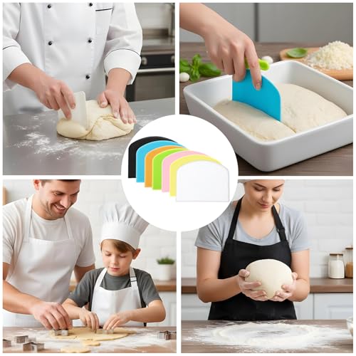 7 Pcs Dough Scraper Set, Bench Scraper Dough Bowl Food Scrapers Tool Cake and Pastry Scrapers Baking Supplies Kitchen Gadgets for Bread Cake Fondant Icing Pastry Kitchen Gadgets