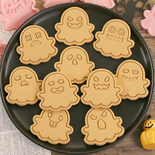 Halloween Ghost Cookie Cutter Set DIY Cute Ghost Cookie Mold Plastic 3D Hollow Out Cookie Stamps Set For Halloween Party Baking Biscuit Cake Decoration