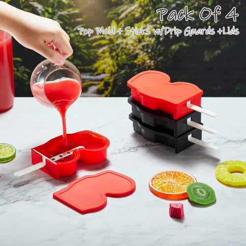 ACOOKEE Monster Truck Popsicle Molds Set of 4 (Ice Pop Mold+Sticks+Lids+Drip Guards) for Homemade Freezer Ice Pops & Frozen Snacks, Stocking Stuffers for Boys & Girls