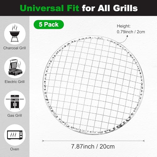 M METERXITY 5 Pack Disposable Grill Toppers, Round 7.87 Inch Galvanized Grill Grates, Disposable Roasting Racks Replacement for Outdoor, BBQ, Camping, Picnics - size: 7.87''