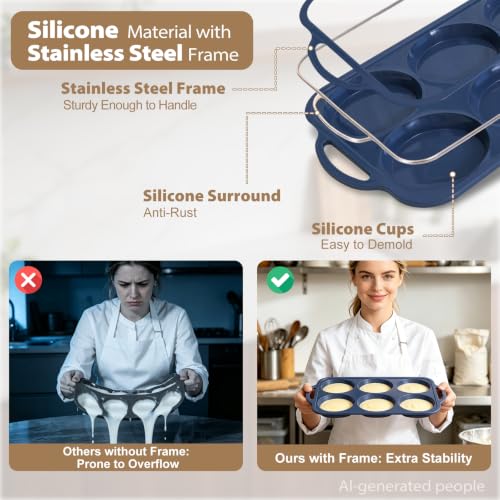 4 Inch Jumbo Silicone Muffin Top Pan with Frame Non Stick Egg Mold Baking - color: Gray