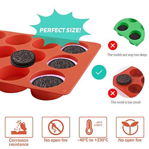Sakolla 2 Pack Round Chocolate Cookie Molds, 12 Cavity 2.1" Cylinder Silicone Mold for Chocolate Cookie, Cake, Candy, Pudding, Mini Soap (Brown) - color: Brown