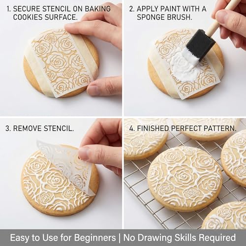16Pcs Nature Floral Stencils Set (7x3.8Inch) – Reusable Flower Pattern Templates for DIY Baking (Cookies/Cakes), Crafts, Cards, Canvas & Fabric Decorating