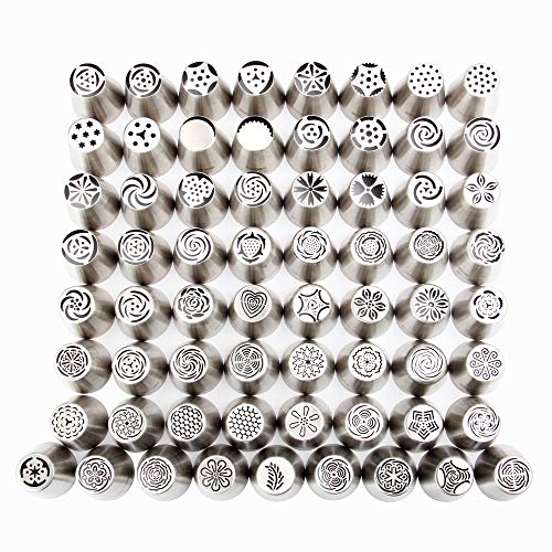 65 Pieces Stainless Steel Different Large Russian Flower Piping Tips Kit - color: SILVER MRF0007