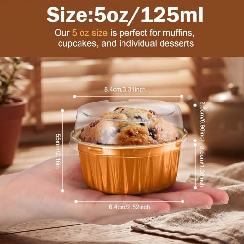 200 Pack Aluminum Cupcake Liners with Lids,Bronze Gold,Plain - color: Bronze Gold, style: Plain