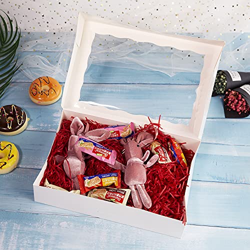 ONE MORE 15-Pack White Bakery Box12x8x2.5inch,Large Pastry Cookie Box for Donuts,Muffins with Window Lid - Auto-Pop up Paper Box Doughnut Chocolate Strawberries Treat Boxes,Pack of 15