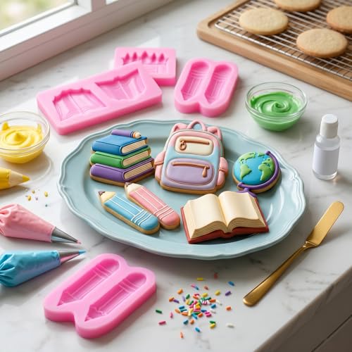 Mujiang Back to School Silicone Molds Book Backpack Fondant Mold Set Of 4 - color: Style D