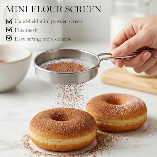 2 Pack Mini Flour Sifter, 40 Mesh 3.15in Round Sifter with Handle