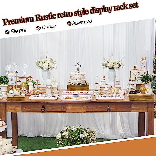 Roowest 4 Pack Wooden Display Risers, Rustic Cake Stands, Rustic Brown - color: Rustic Brown