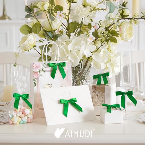 AIMUDI Emerald Green Satin Bows - 50 Count, Perfect for Holidays & Special Occasions - 2.5" Pre-Tied Mini Bows with Twist Ties - color: Green
