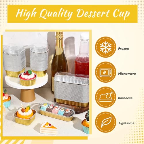 Rtteri 150 Pcs Mini Cake Pans with Lid Disposable Ramekins 6.8oz 5oz, Gold - color: Gold