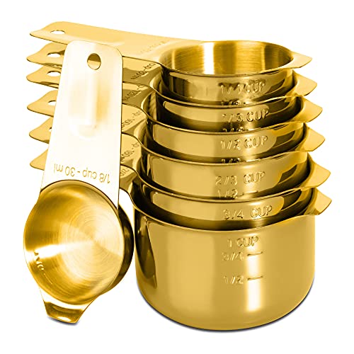 7-Piece 18/8 Stainless Steel Measuring Cups Set, Gold - color: Gold, size: 7 Piece