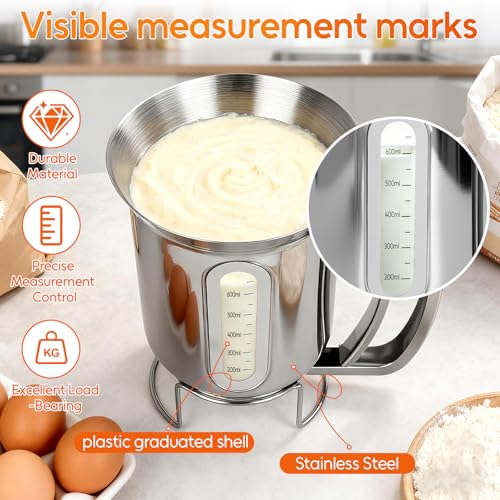 32oz 900ml Stainless Steel Pancake Batter Dispenser with Handle, Scale