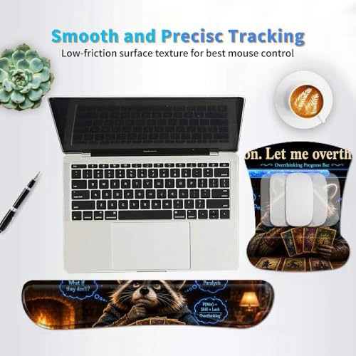 3-in-1 Ergonomic Memory Foam Keyboard Wrist Rest Pad Set, Raccoon - color: 00012