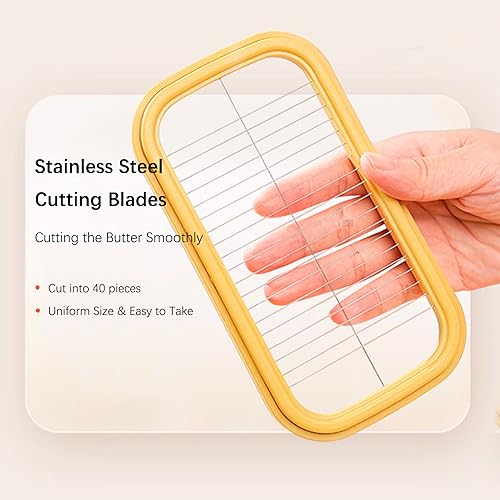 UNIVIVO 280g Butter Slicer Cutter and Airtight Container for Fridge, 2-in-1 PC Butter Dish with Stainless Steel Wires for Easy Portion Control, Slices After 15-20 Mins Softening, Clear Butter Keeper - size: Medium-Yellow