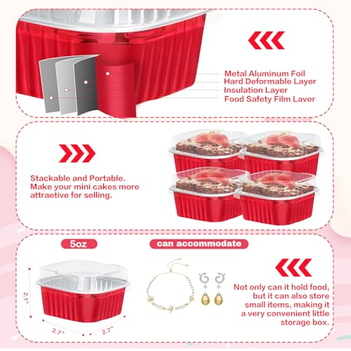 100Pack 5oz Christmas Mini Cake Pans with Lids Baking Cups Aluminum Foil Pans Tins, Individual Dessert Cups Containers for Sales,Party,Picnics Red - color: Red