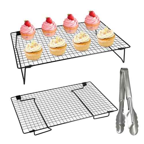 2-Pack 16.9x11inch Cooling Rack with Collapsible Legs & Food Tongs