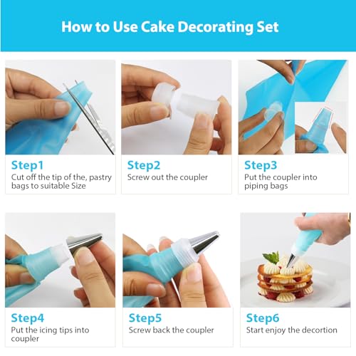 122Pcs Piping Bags and Tips Set, 100pcs 12 Inch Disposable Piping Bags, 16 Inch Reusable Icing Pastry Bags, Anti Burst Frosting Bags, Cake Decorating Bags Kit Supplies for Baking Cupcake Cookies Tools - size: 12 Inch & 16 Inch