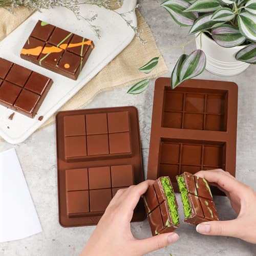 Webake Deep Mini-Sized Chocolate Bar Mold with 1 Scraper, 2-Cavity Silicone Dubai Chocolate Bar Mold for Filling Pistachio Knafeh, 100g Bar, Pack of 2 - style: Mini