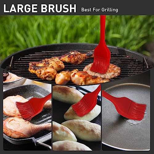Begonia Silicone Basting Pastry Brush,2pcs 10+8 inch BBQ Sauce Brush,Red - color: Red