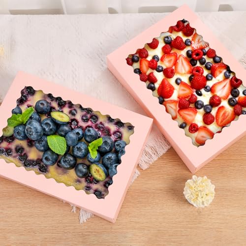 8pcs Bakery Boxes with Window, 14x10x2.5 Inch cookie Boxes, Pink - color: Pink, size: 14*10*2.5inch/8pcs