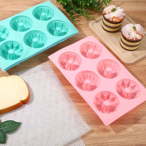 3 PCS Mini Bundt Cake Pans for Baking, 6-Cavity Fluted Tubular Mini Cake Pans, Silicone Molds for Baking, Ideal for Brownies, Cookies, Cupcakes, Jellies, Muffins, Donuts(Three Shapes)