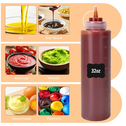 DHSBTLS 32 oz Plastic Squeeze Bottles with Tethered Caps, 8 Pack - color: 32oz-8 Pack