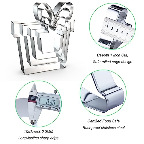 Gift Present Box Cookie Cutter Set Large - 5", 4", 3", 2" - 4 Piece - Stainless Steel - color: Gift Box